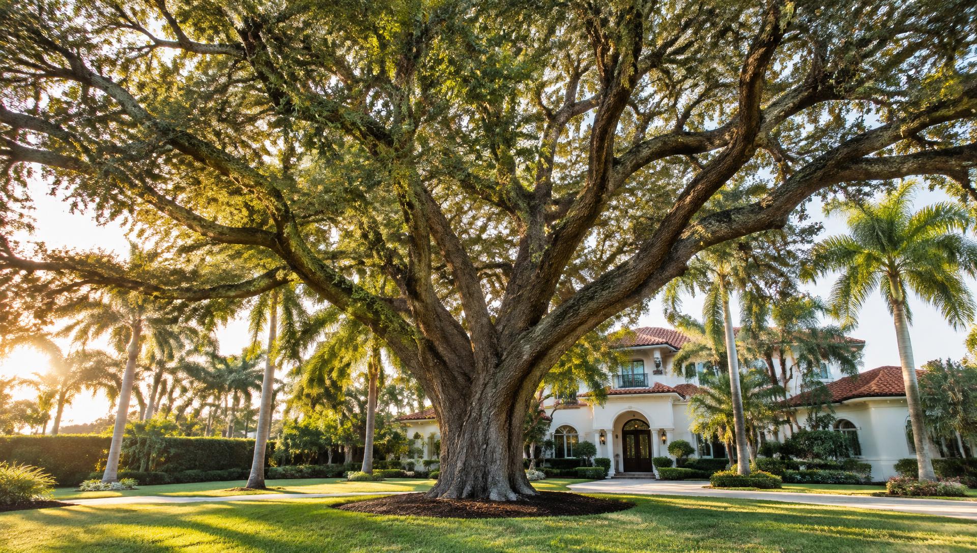 Mature shade tree on a well-kept South Florida residential property